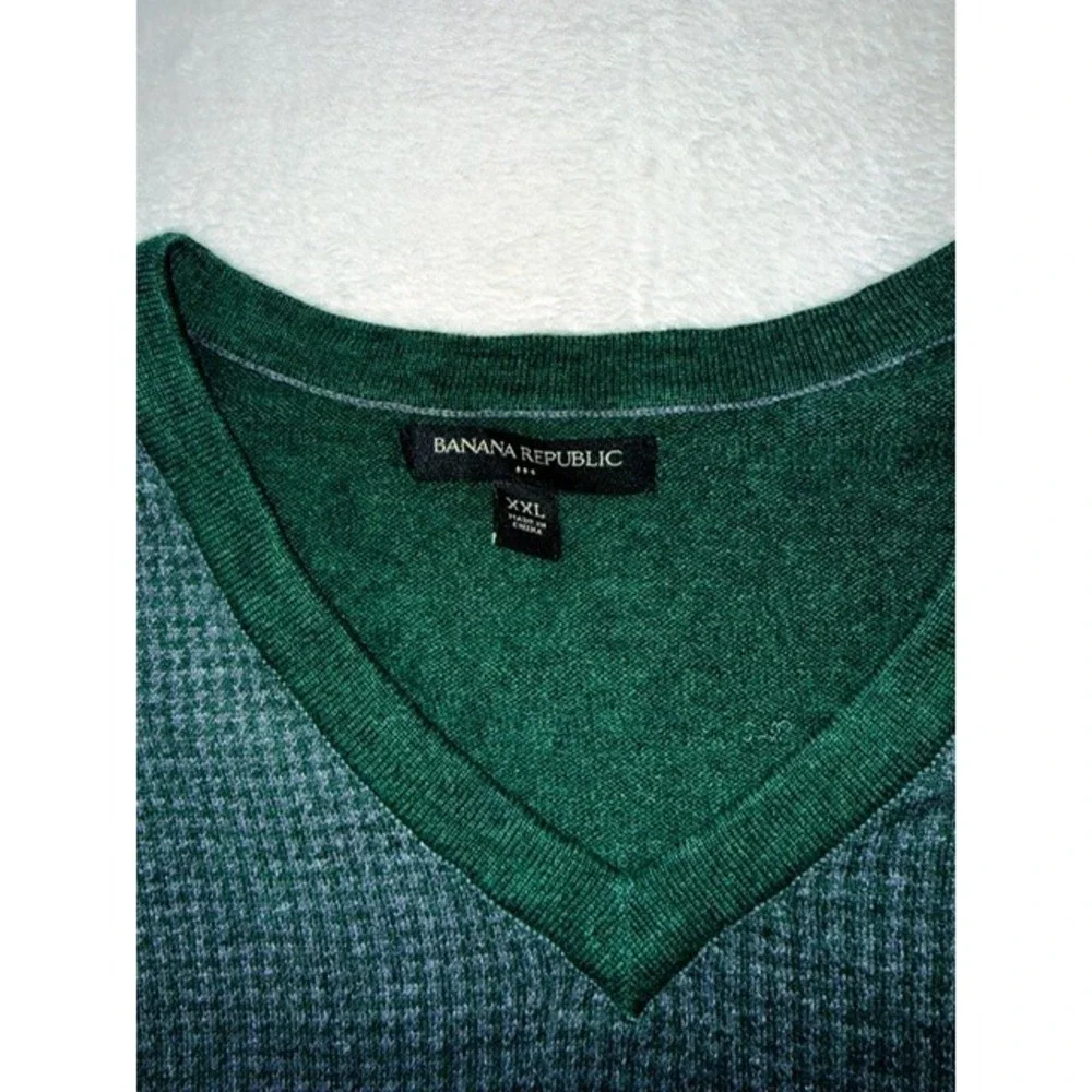Banana Republic Men's XXL‎ V-Neck Long Sleeve Sweater Green Houndstooth Winter